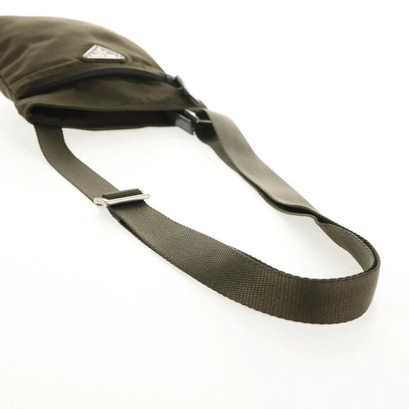 PRADA Pouch Shoulder Bag Nylon Khaki Silver Auth am9274V - Picture 8 of 16